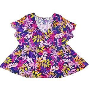 Torrid Top Plus Size 3 Rayon Palm Tree Print Purple Short Sleeve Womens 3X 3XL